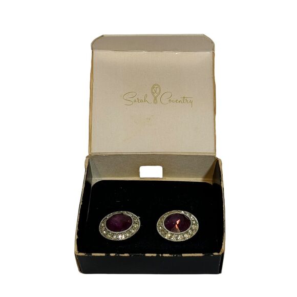 Vintage Sarah Coventry Royal Velvet Clip Earrings Stone Sparkly Holiday Party - Picture 1 of 6